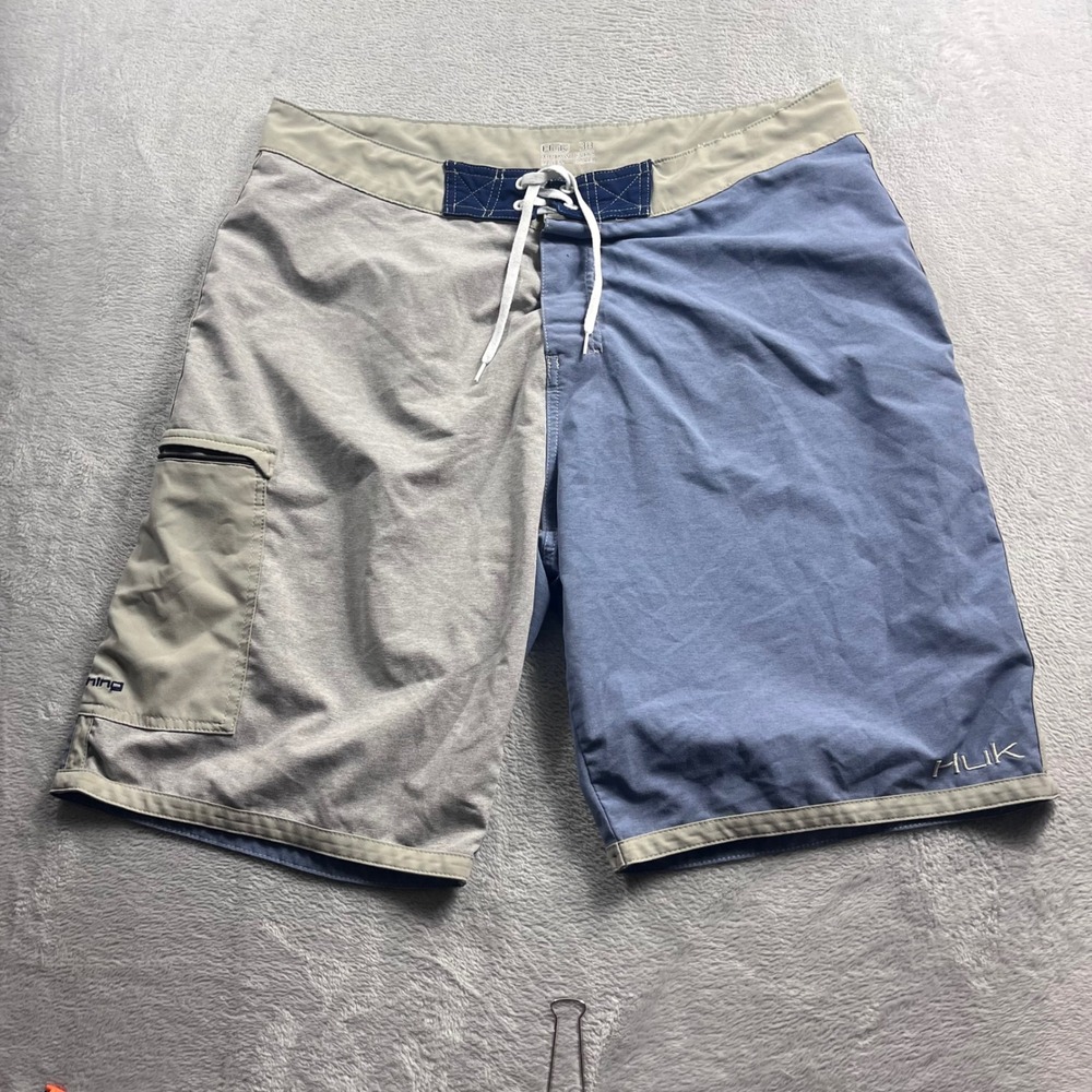 Huk Mens Blue Grey Colorblock‎ Performance Fishing Board Shorts Size 38